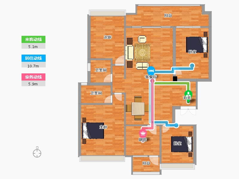 重庆-重庆市-桓大绿岛名都3号楼,1号楼147m²-119.70-户型库-动静线