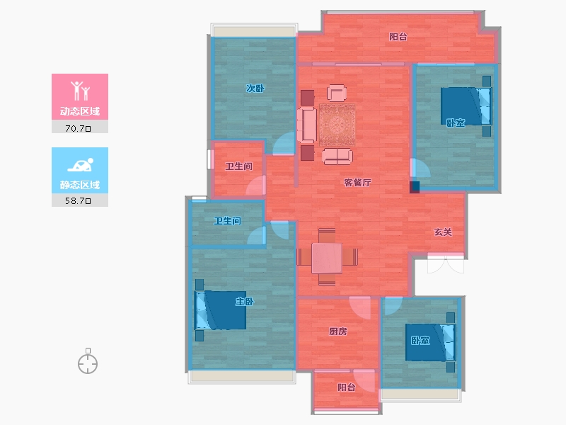 重庆-重庆市-桓大绿岛名都3号楼,1号楼147m²-119.70-户型库-动静分区