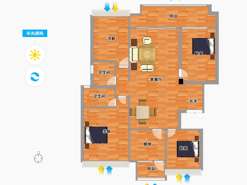 重庆-重庆市-桓大绿岛名都3号楼,1号楼147m²-119.70-户型库-采光通风