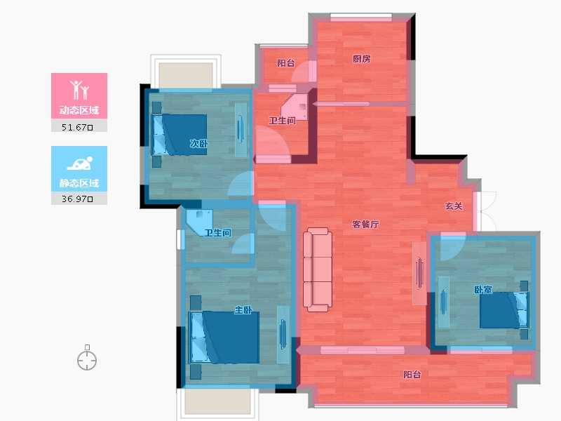 重庆-重庆市-中建湖山印象三期5,3期洋房22,三期3号楼-78.69-户型库-动静分区