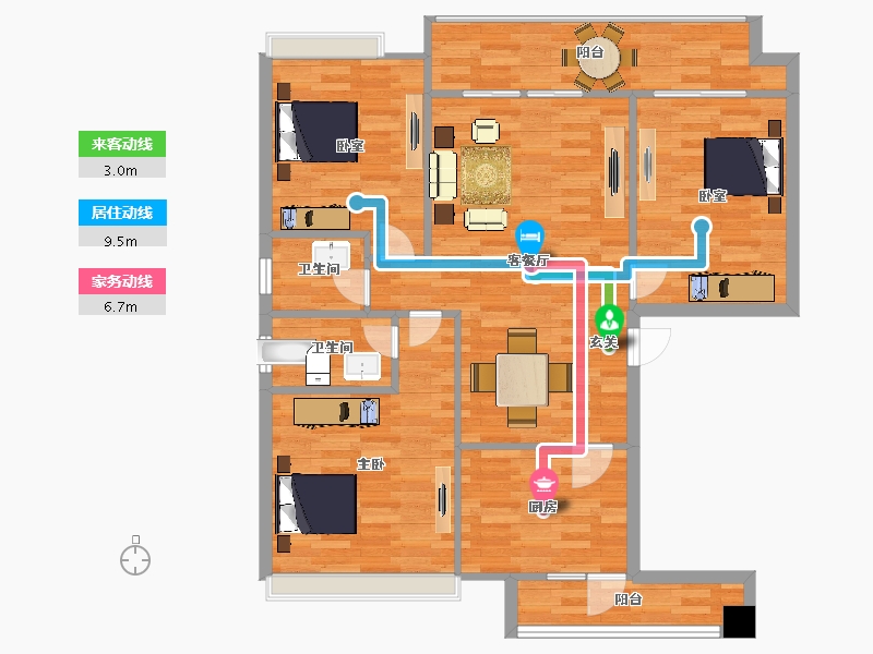 重庆-重庆市-桓大绿岛名都4号楼,5号楼132m²-96.86-户型库-动静线