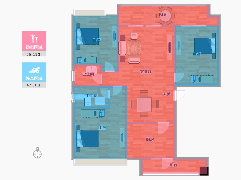 重庆-重庆市-桓大绿岛名都4号楼,5号楼132m²-96.86-户型库-动静分区