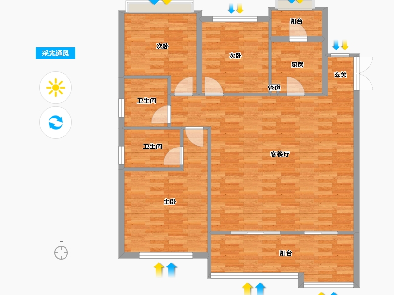 重庆-重庆市-融创公园学府15号楼102m²-102.00-户型库-采光通风