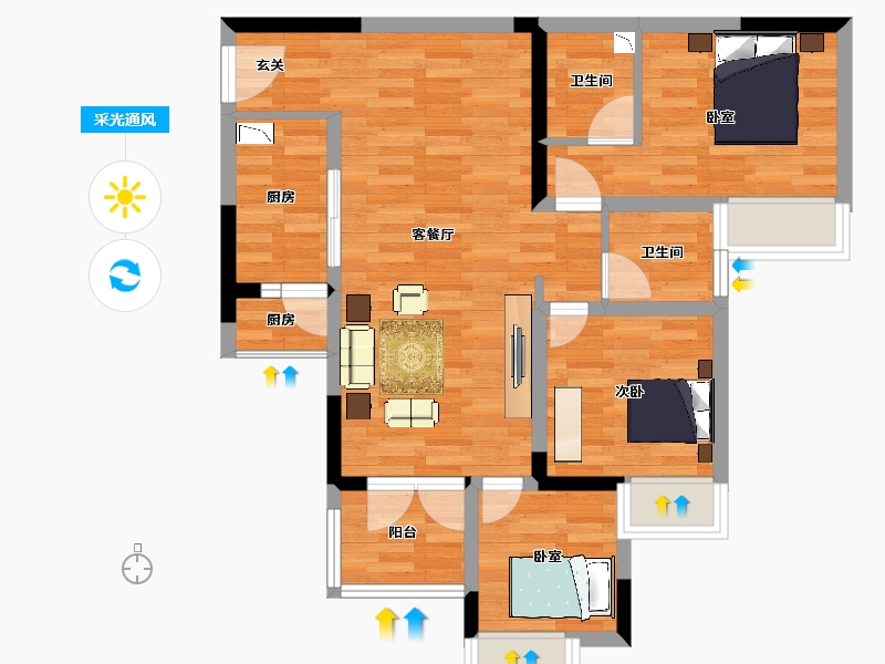 重庆-重庆市-弘阳昕悦府32号楼建面98m²-70.81-户型库-采光通风