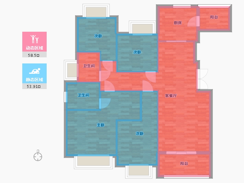 重庆-重庆市-龙湖嘉天下洋房5号楼套内0m2-101.17-户型库-动静分区