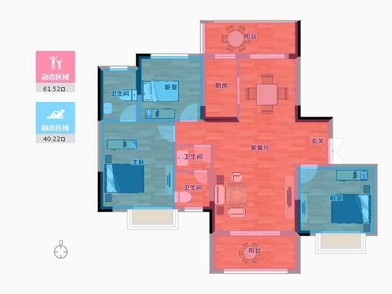 重庆-重庆市-中建湖山印象3期洋房21号楼,三期20号楼120.92㎡-91.20-户型库-动静分区