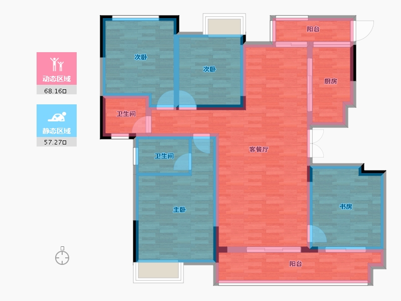 重庆-重庆市-中建湖山印象洋房20号楼,洋房21号楼131.88㎡-109.94-户型库-动静分区