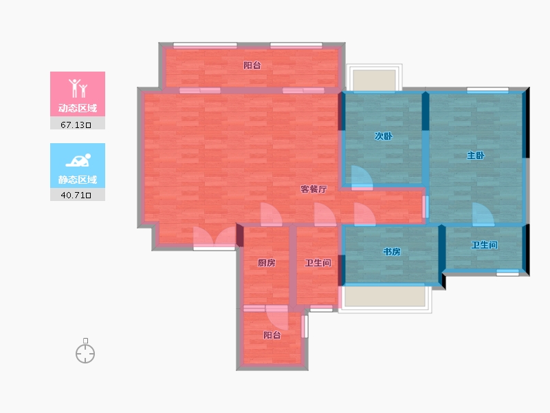 重庆-重庆市-新城金樾府洋房4号楼套内120m2-95.66-户型库-动静分区