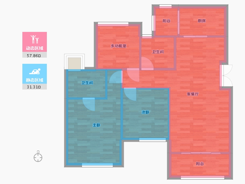 重庆-重庆市-阳光100阿尔勒建面98m2套内87m2-80.34-户型库-动静分区