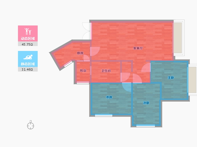 重庆-重庆市-阳光100阿尔勒高层G1栋,高层G2栋建面90.89m2套内70m2-70.00-户型库-动静分区