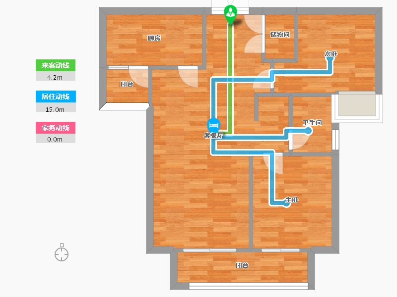 重庆-重庆市-阳光100阿尔勒高层G1栋套内61m2-61.00-户型库-动静线