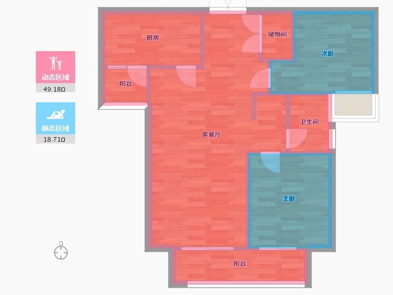 重庆-重庆市-阳光100阿尔勒高层G1栋套内61m2-61.00-户型库-动静分区