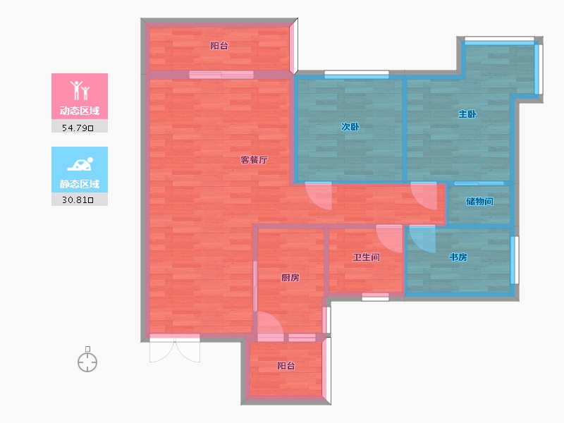 重庆-重庆市-阳光100阿尔勒高层G1栋,高层G2栋建面102.02m2套内76m2-76.00-户型库-动静分区