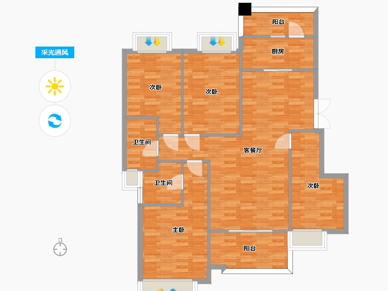 重庆-重庆市-旭辉江山青林半2号地块4号楼,2号地块洋房8号楼,2号地块1号楼,洋房1号楼,7-106.95-户型库-采光通风