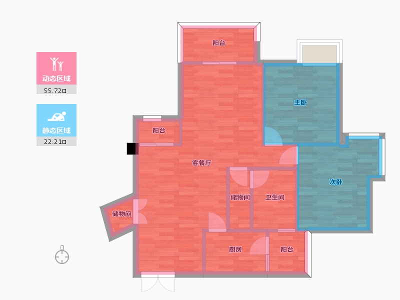 重庆-重庆市-阳光100阿尔勒高层G1栋,高层G2栋建面93.98m2套内70m2-70.00-户型库-动静分区