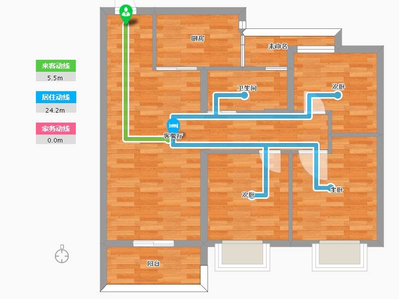 重庆-重庆市-旭辉江山青林半1号地洋房5号楼,4号地块洋房4号楼,4号地块洋房7号楼套内70m2-70.00-户型库-动静线