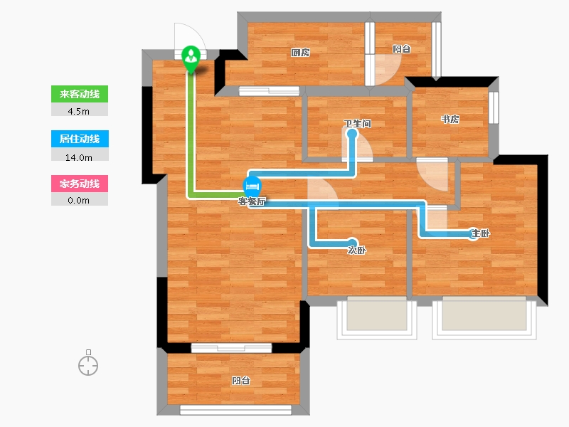 重庆-重庆市-旭辉江山青林半1号地洋房4号楼套内65m2-60.38-户型库-动静线