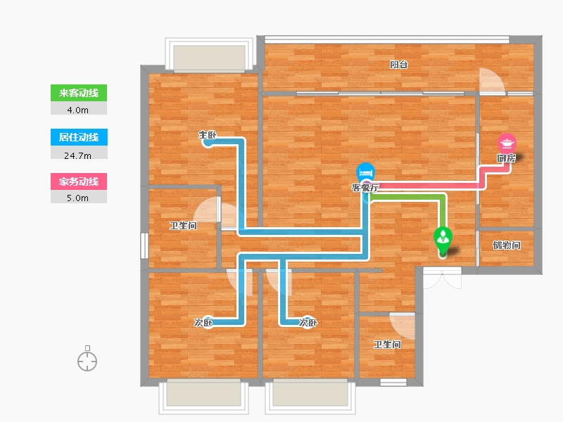 重庆-重庆市-北辰悦来壹号3期5号楼,3期3号楼套内123㎡-99.54-户型库-动静线