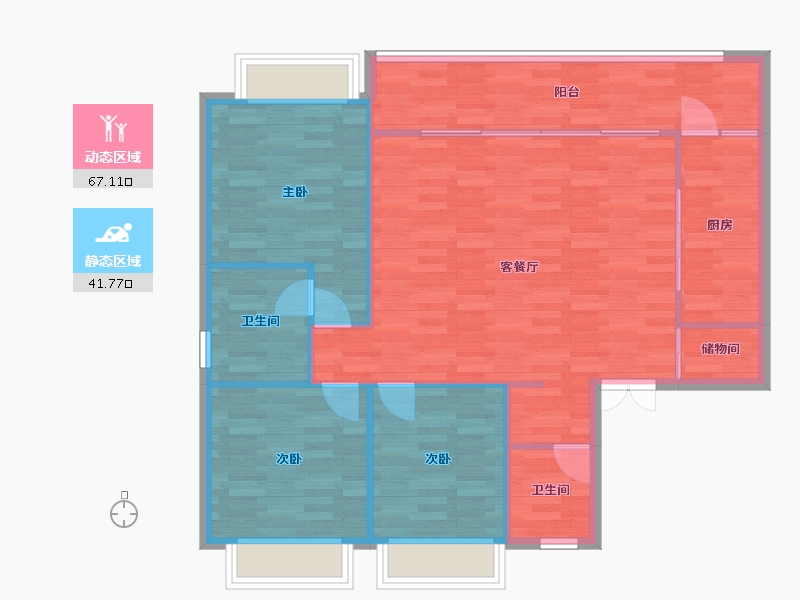 重庆-重庆市-北辰悦来壹号3期5号楼,3期3号楼套内123㎡-99.54-户型库-动静分区