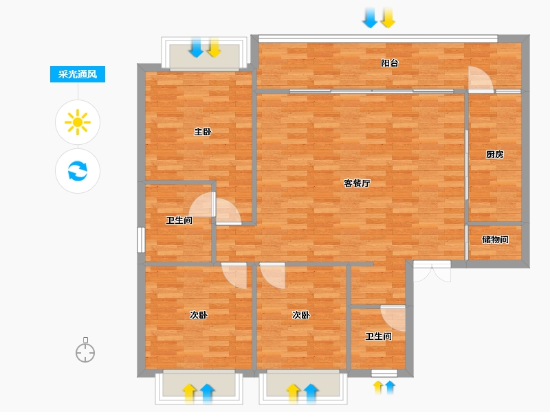 重庆-重庆市-北辰悦来壹号3期5号楼,3期3号楼套内123㎡-99.54-户型库-采光通风