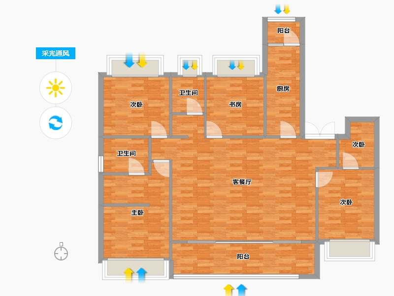 重庆-重庆市-北辰悦来壹号3期5号楼,3期9号楼,3期3号楼套内116㎡-113.28-户型库-采光通风