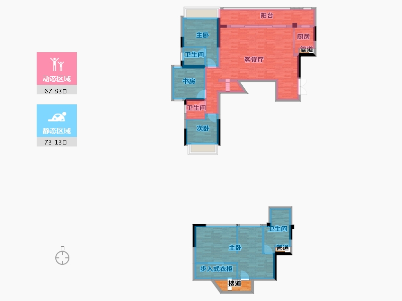 重庆-重庆市-御璟悦来二期6,7,1,4号楼,三期1,6号楼套内110m²-127.87-户型库-动静分区