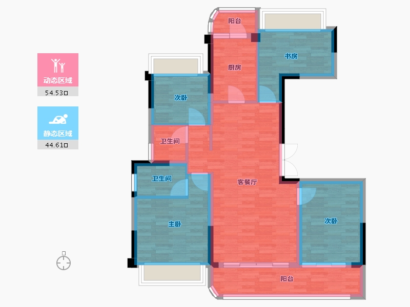 重庆-重庆市-御璟悦来二期2号楼,二期5号楼套内93m²-87.18-户型库-动静分区