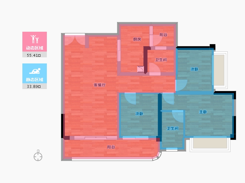 重庆-重庆市-御璟悦来三期1号楼套内83m²-77.16-户型库-动静分区