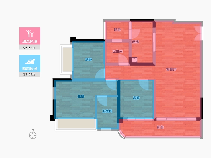 重庆-重庆市-御璟悦来二期6号楼套内84m²-78.46-户型库-动静分区