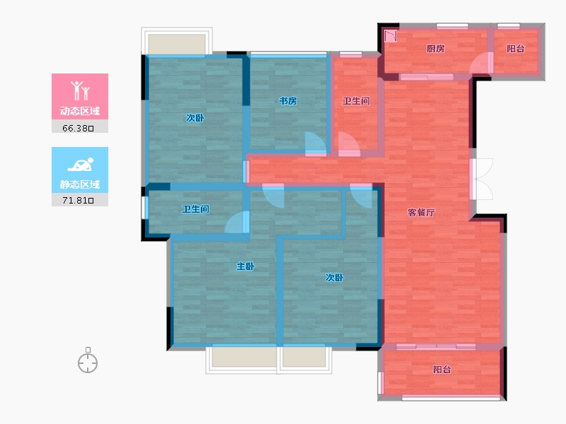 重庆-重庆市-中伦金海岸7号楼,8号楼,9号楼套内127m²-122.48-户型库-动静分区