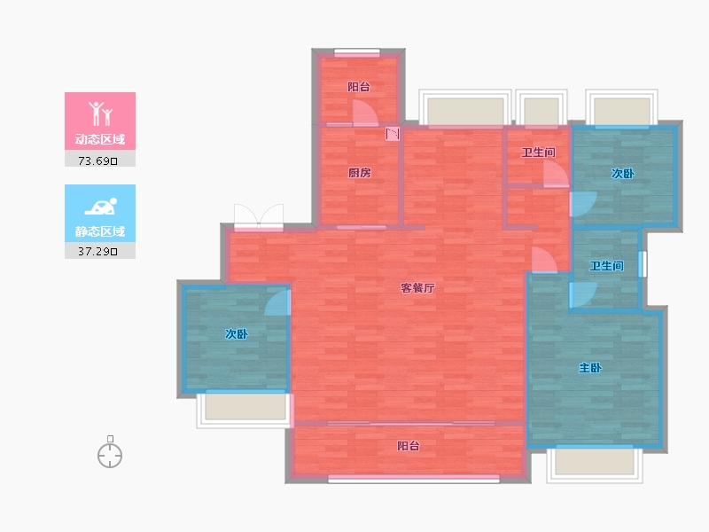 重庆-重庆市-中央雲璟7号地块1号楼套内101m²-101.00-户型库-动静分区