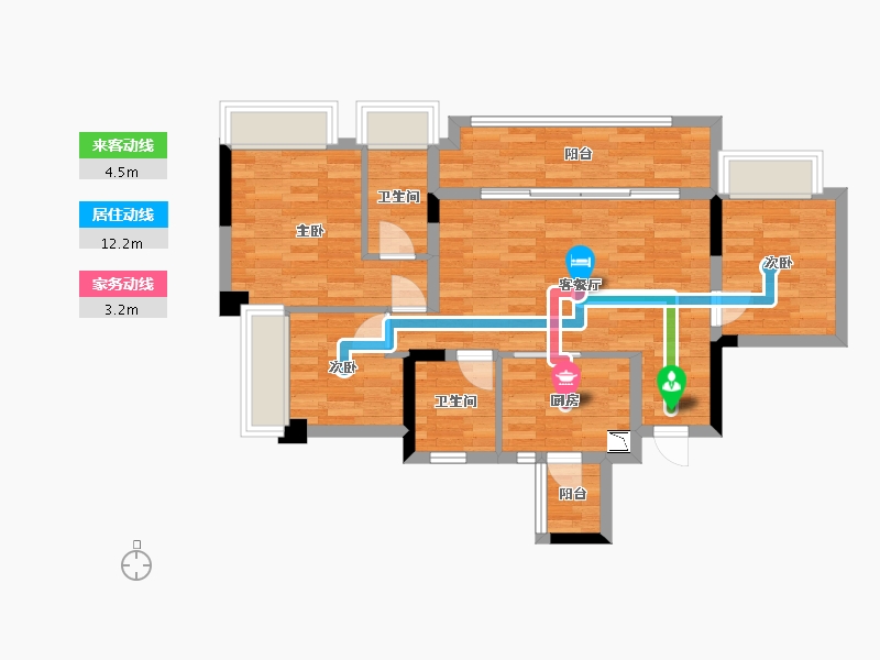 重庆-重庆市-阳光城未来悦1期1号楼,1期2号楼套内82m²-74.61-户型库-动静线