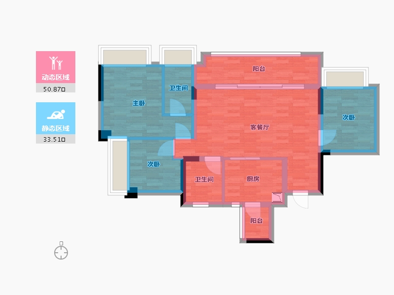 重庆-重庆市-阳光城未来悦1期1号楼,1期2号楼套内82m²-74.61-户型库-动静分区