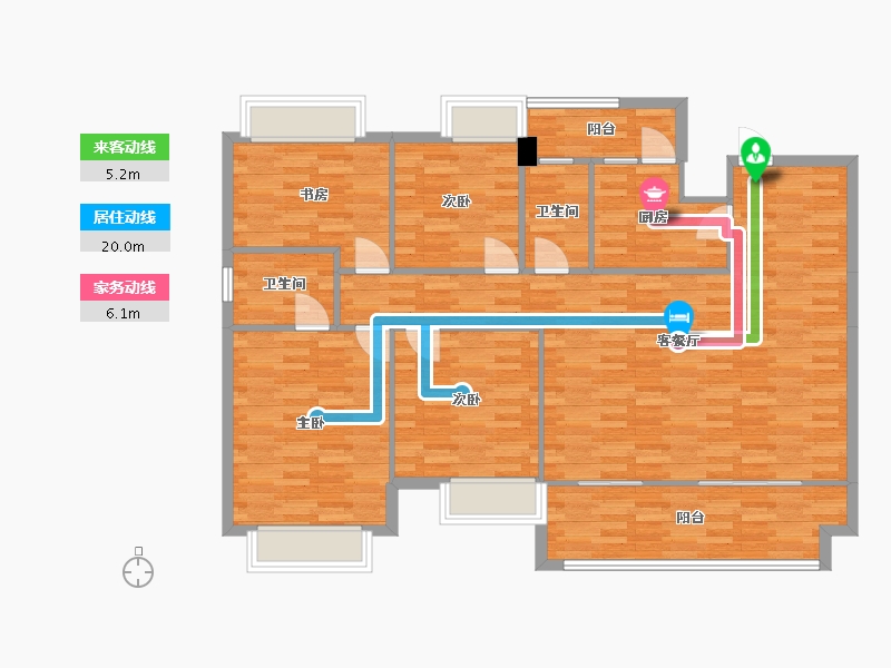 重庆-重庆市-雅居乐富春山居H5号楼套内121m²-122.05-户型库-动静线