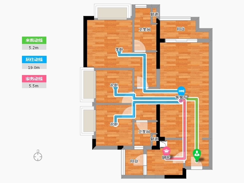 重庆-重庆市-雅居乐富春山居高层E2号楼,F4,F1,F2,E1号楼,高层E3号楼套内81m²-74.56-户型库-动静线