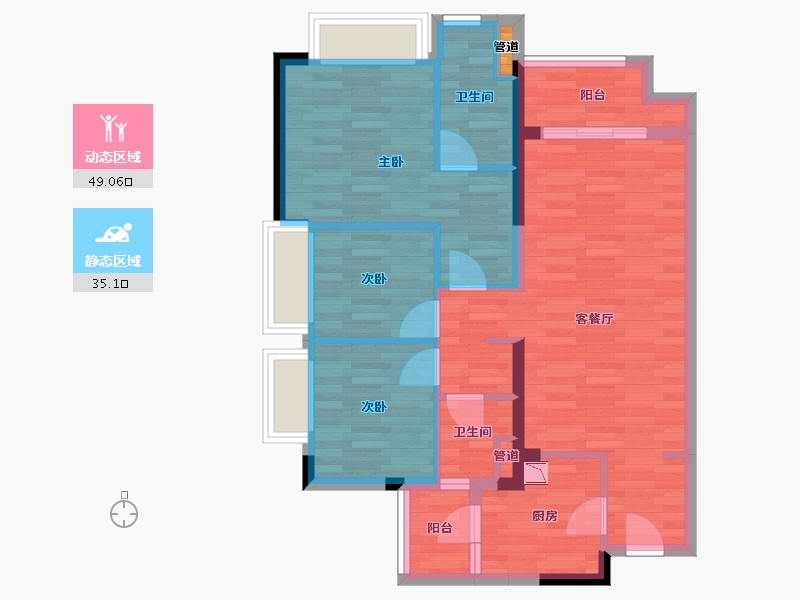 重庆-重庆市-雅居乐富春山居高层E2号楼,F4,F1,F2,E1号楼,高层E3号楼套内81m²-74.56-户型库-动静分区