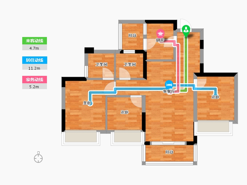 重庆-重庆市-阳光城未来悦1期1号楼,1期2号楼套内72m²-68.24-户型库-动静线