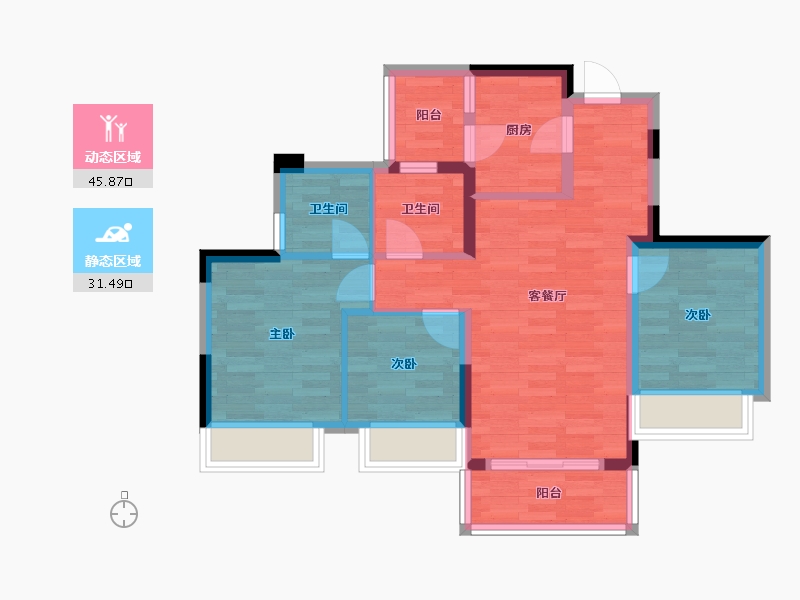 重庆-重庆市-阳光城未来悦1期1号楼,1期2号楼套内72m²-68.24-户型库-动静分区