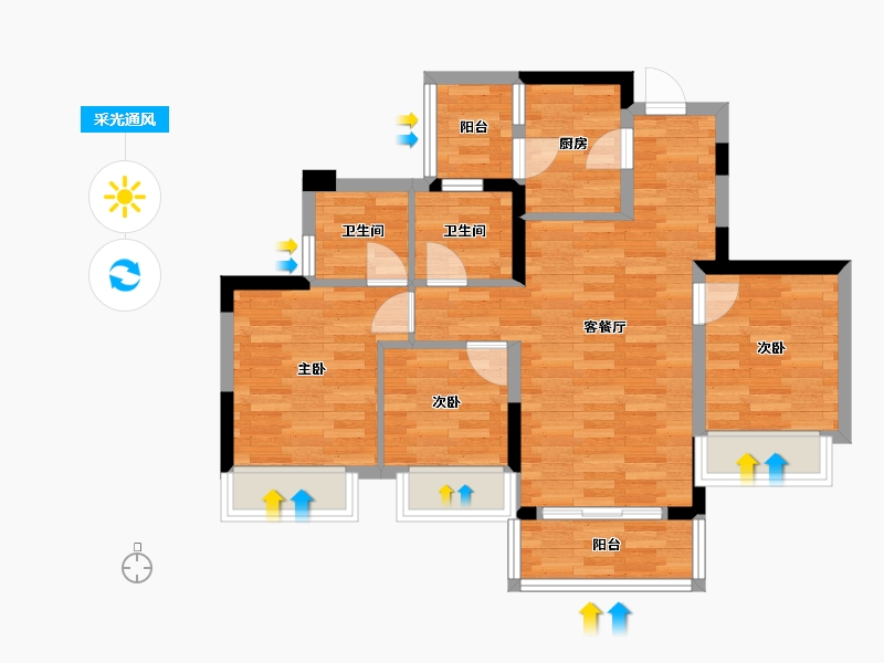 重庆-重庆市-阳光城未来悦1期1号楼,1期2号楼套内72m²-68.24-户型库-采光通风