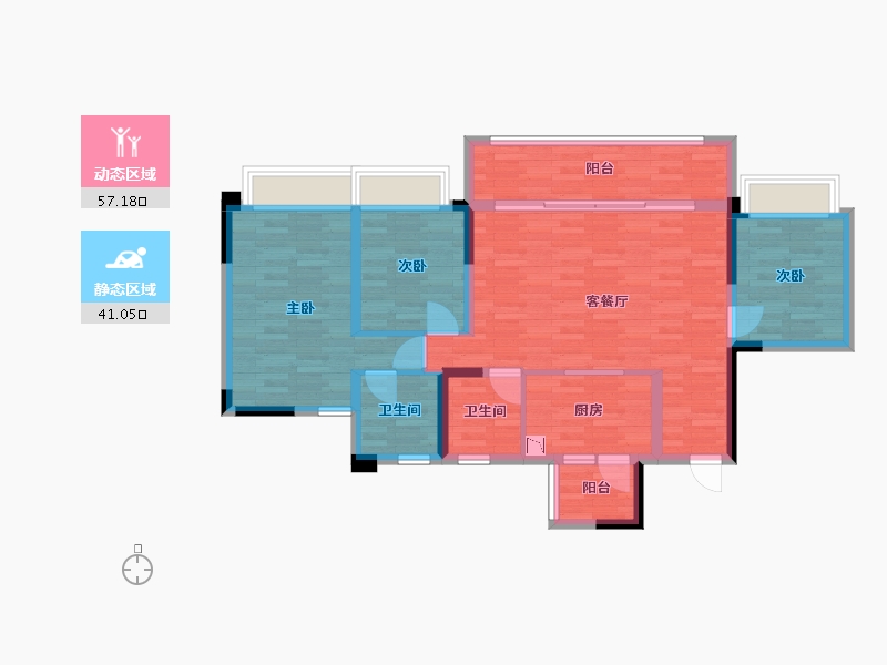 重庆-重庆市-阳光城未来悦1期1号楼,1期2号楼套内92m²-87.40-户型库-动静分区