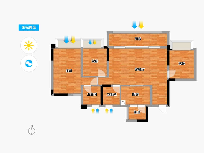 重庆-重庆市-阳光城未来悦1期1号楼,1期2号楼套内92m²-87.40-户型库-采光通风