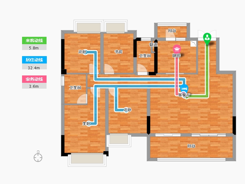 重庆-重庆市-雅居乐富春山居洋房1号楼（G3）,洋房3号楼套内123m²-118.78-户型库-动静线