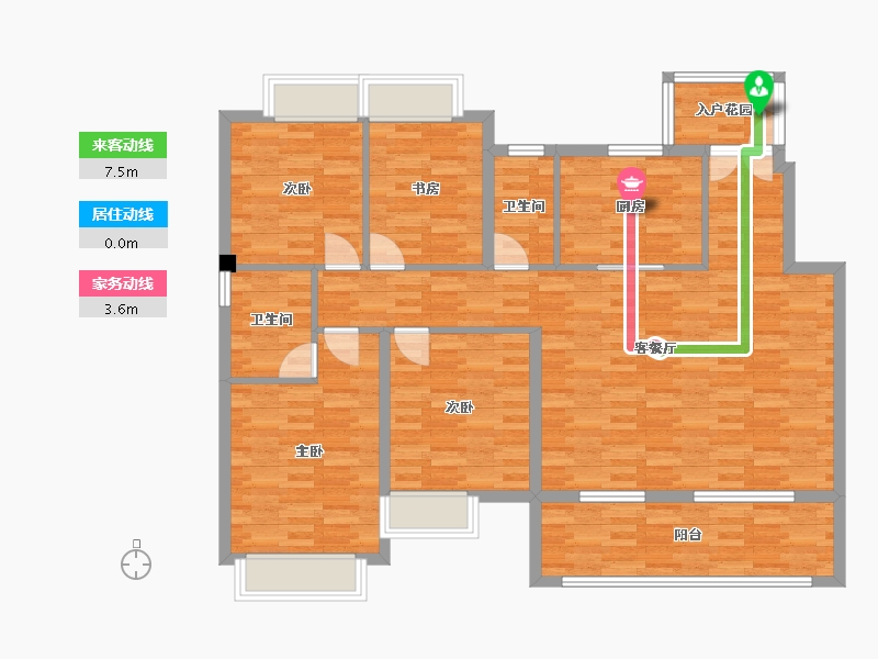 重庆-重庆市-雅居乐富春山居洋房1号楼（G3）套内125m²-121.36-户型库-动静线