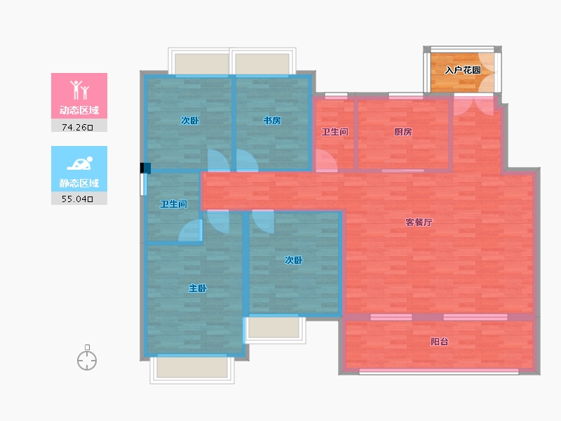 重庆-重庆市-雅居乐富春山居洋房1号楼（G3）套内125m²-121.36-户型库-动静分区