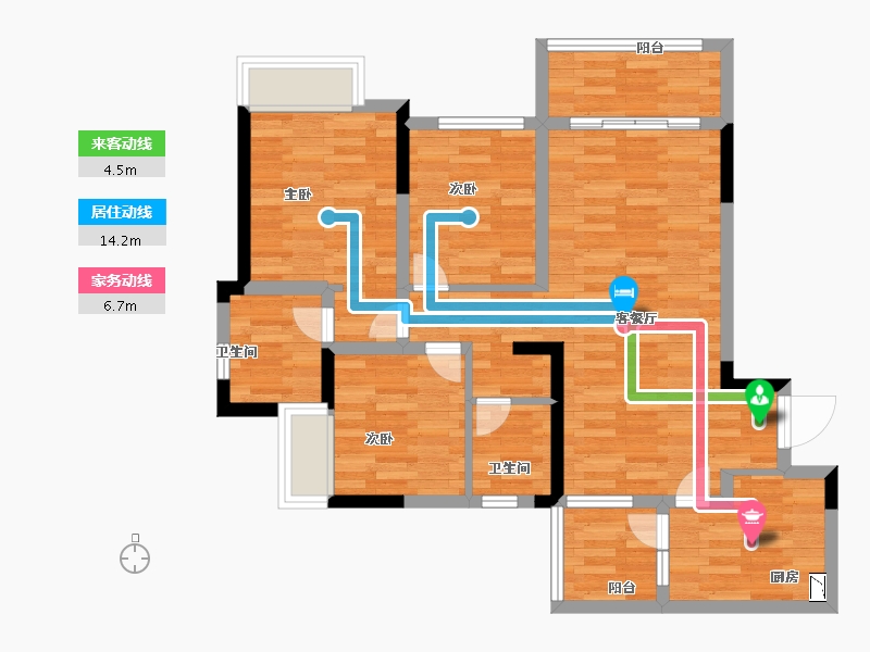 重庆-重庆市-金科联发東悦府二组团2号楼,三组团洋房5号楼建面99㎡-77.31-户型库-动静线