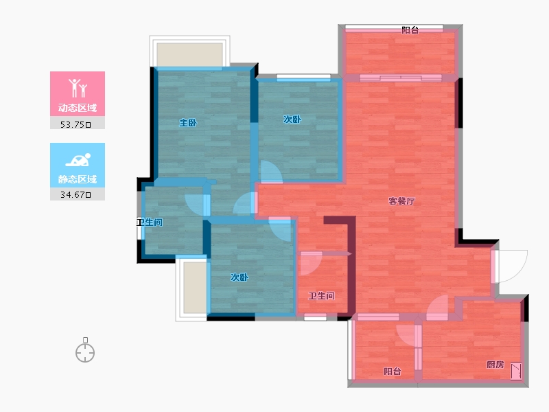 重庆-重庆市-金科联发東悦府二组团2号楼,三组团洋房5号楼建面99㎡-77.31-户型库-动静分区