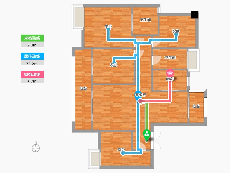 重庆-重庆市-招商雍江府小高层8号楼套内111m2-111.76-户型库-动静线