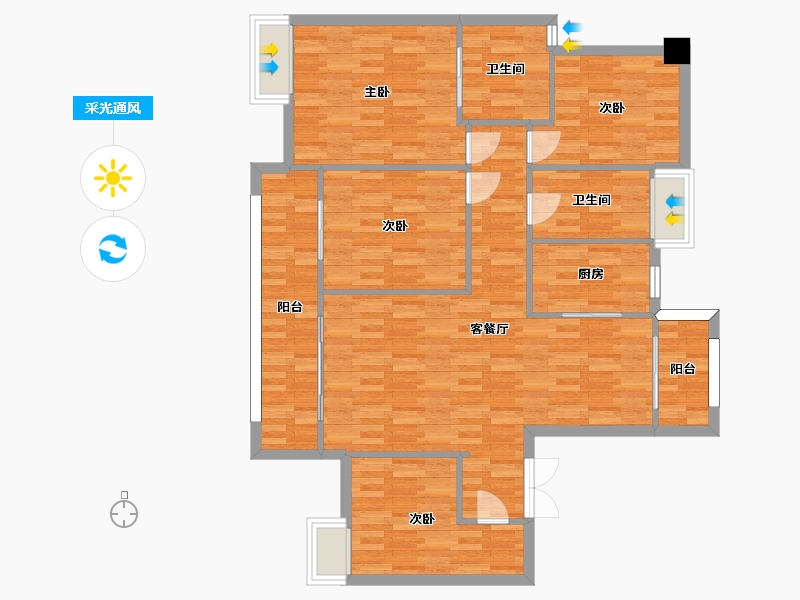 重庆-重庆市-招商雍江府小高层8号楼套内111m2-111.76-户型库-采光通风