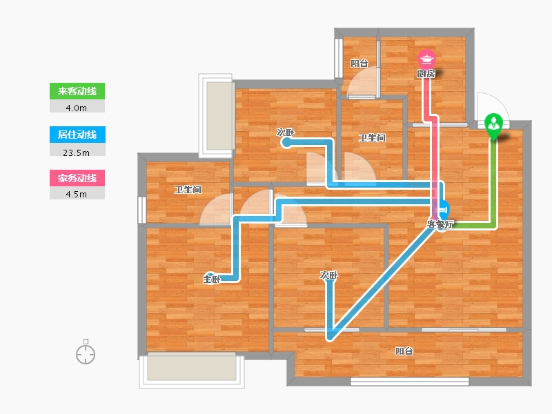 重庆-重庆市-中建滨江星城2期2号楼,2期5号楼套内87m2-85.73-户型库-动静线