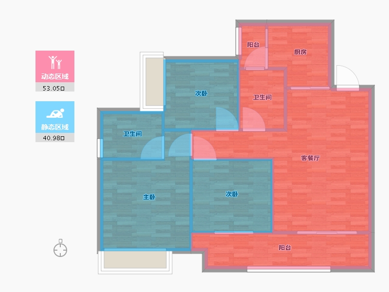 重庆-重庆市-中建滨江星城2期2号楼,2期5号楼套内87m2-85.73-户型库-动静分区